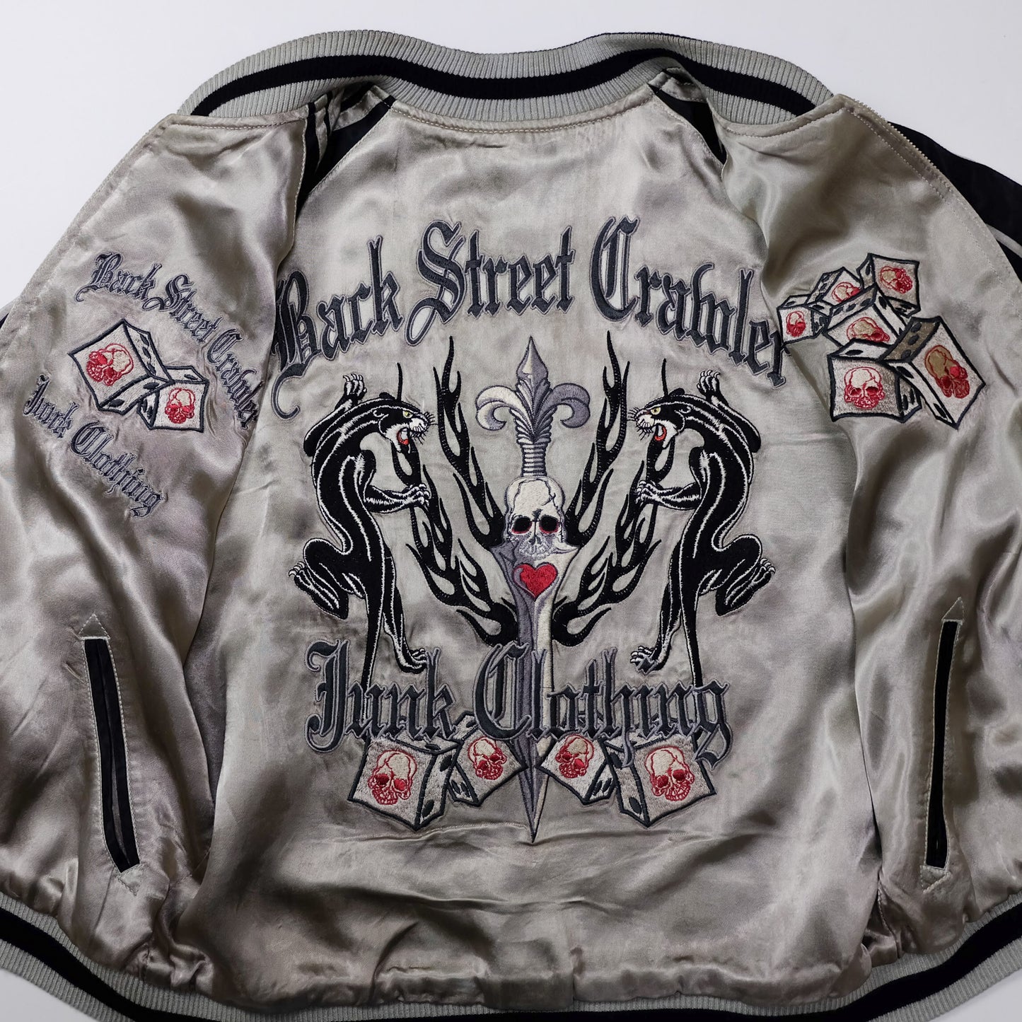 BACK STREET CRAWLER Vintage Japanese Japan Skeleton Skull Punk Junk Clothing  Embroidered Yokosuka Jumper Bomber Sukajan Souvenir Jacket S
