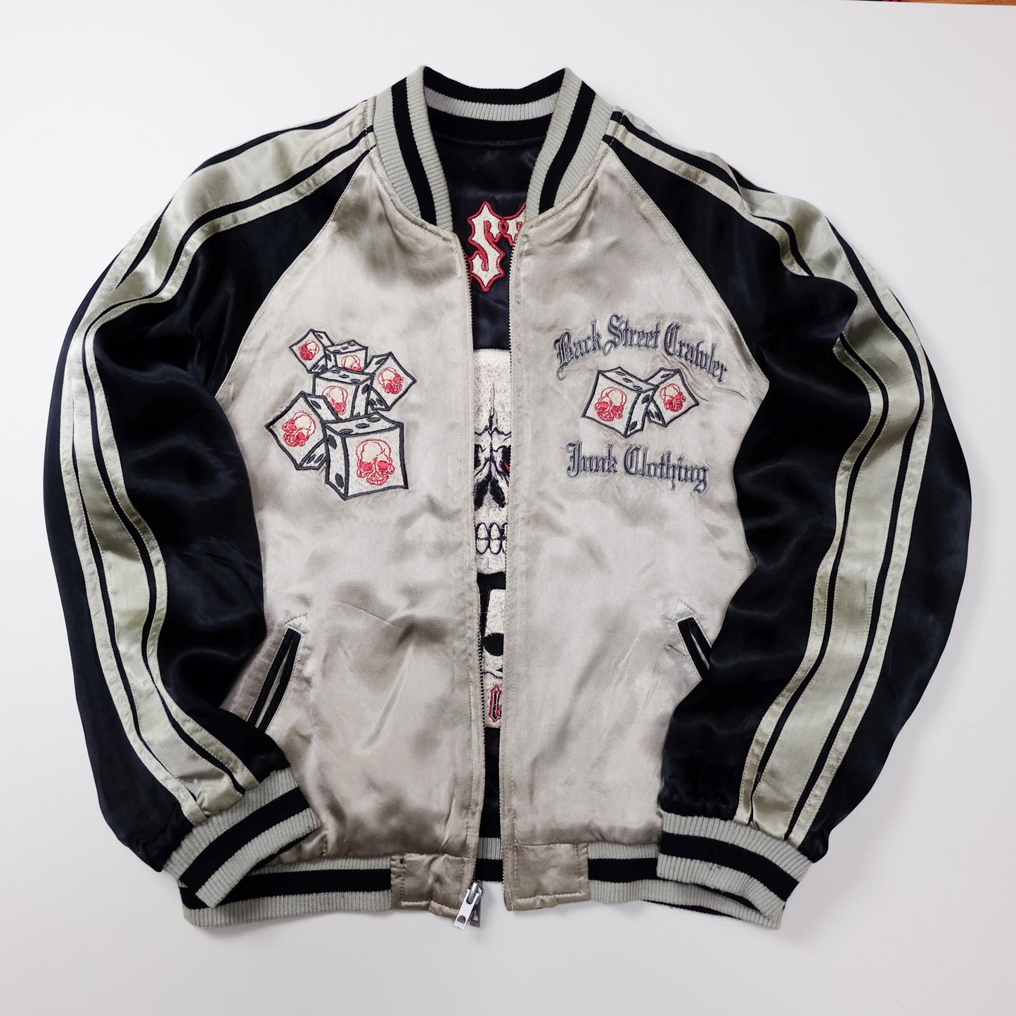 BACK STREET CRAWLER Vintage Japanese Japan Skeleton Skull Punk Junk Clothing  Embroidered Yokosuka Jumper Bomber Sukajan Souvenir Jacket S