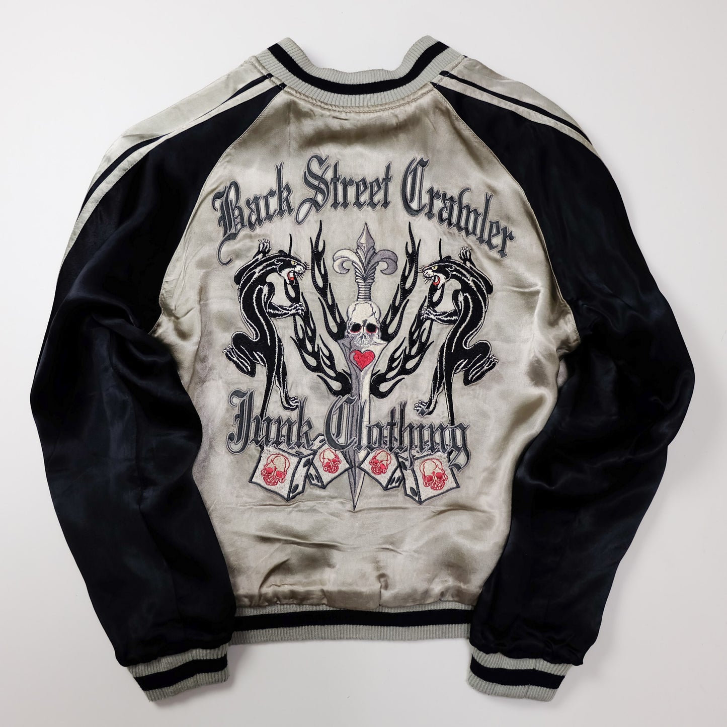 BACK STREET CRAWLER Vintage Japanese Japan Skeleton Skull Punk Junk Clothing  Embroidered Yokosuka Jumper Bomber Sukajan Souvenir Jacket S