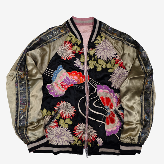 Script Hanatabi Gakudan Butterfly Chrysanthemum Sukajan M Reversible Japanese Souvenir Jacket SSJ-704