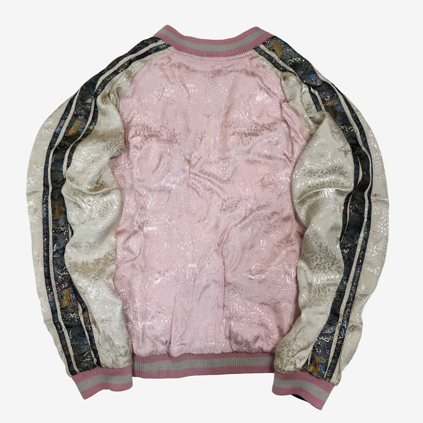 Script Hanatabi Gakudan Butterfly Chrysanthemum Sukajan M Reversible Japanese Souvenir Jacket SSJ-704