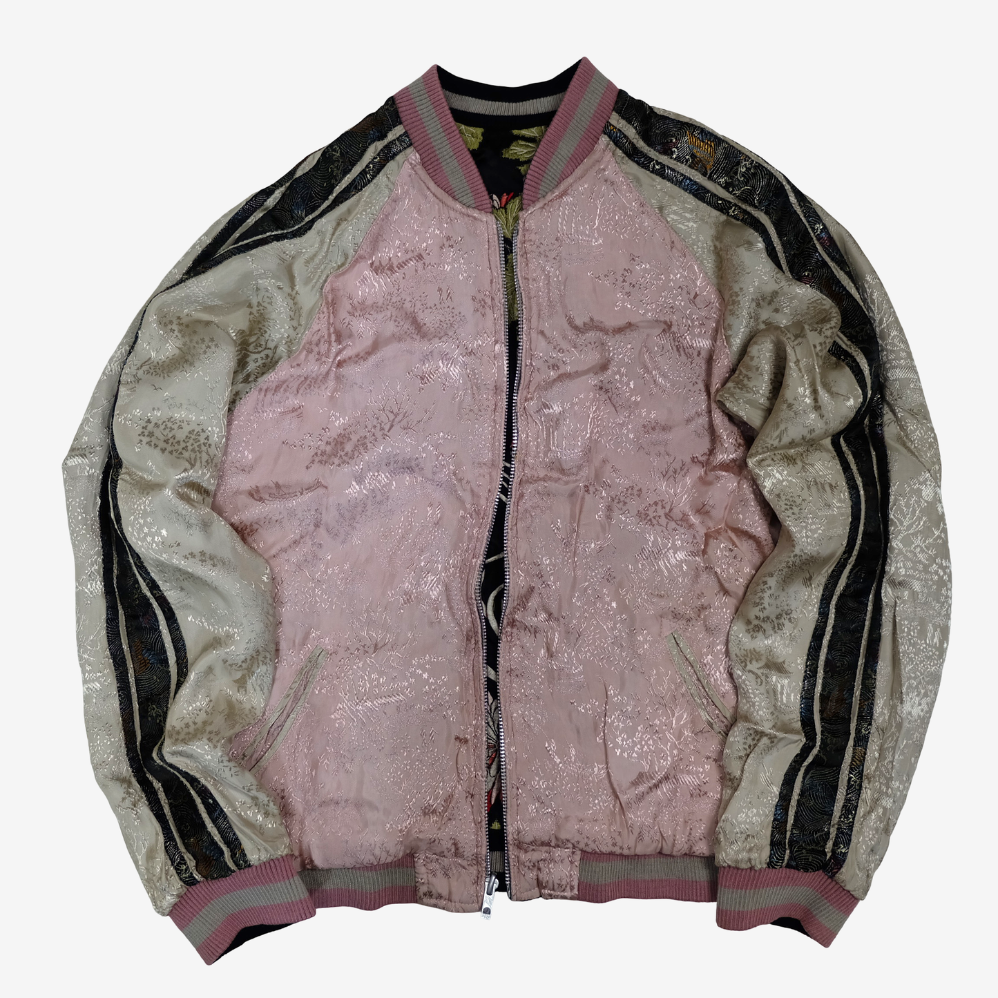 Script Hanatabi Gakudan Butterfly Chrysanthemum Sukajan M Reversible Japanese Souvenir Jacket SSJ-704