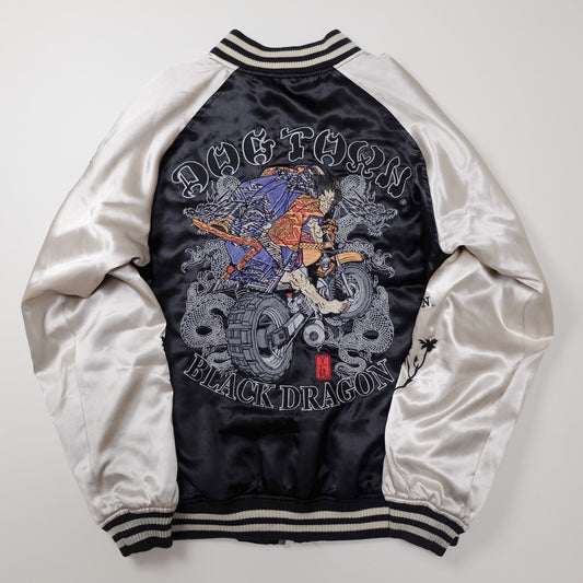 Vintage Dogtown Dog Town Black Dragon Sukajan Jacket Large Samurai Biker Dragon Skull Peony Embroidered Japanese Souvenir Bomber Y2K L