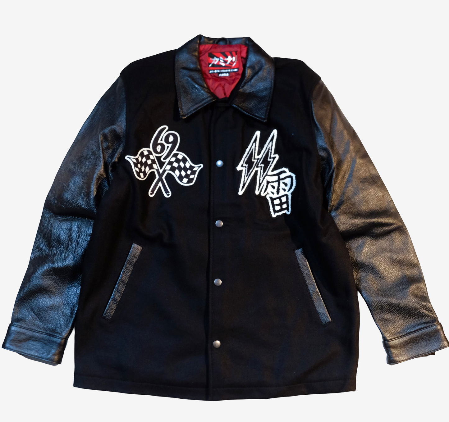 KAMINARI TOKYO Stadium Jacket Size XL | Japanese Motors Varsity Jacket with Leather Sleeves