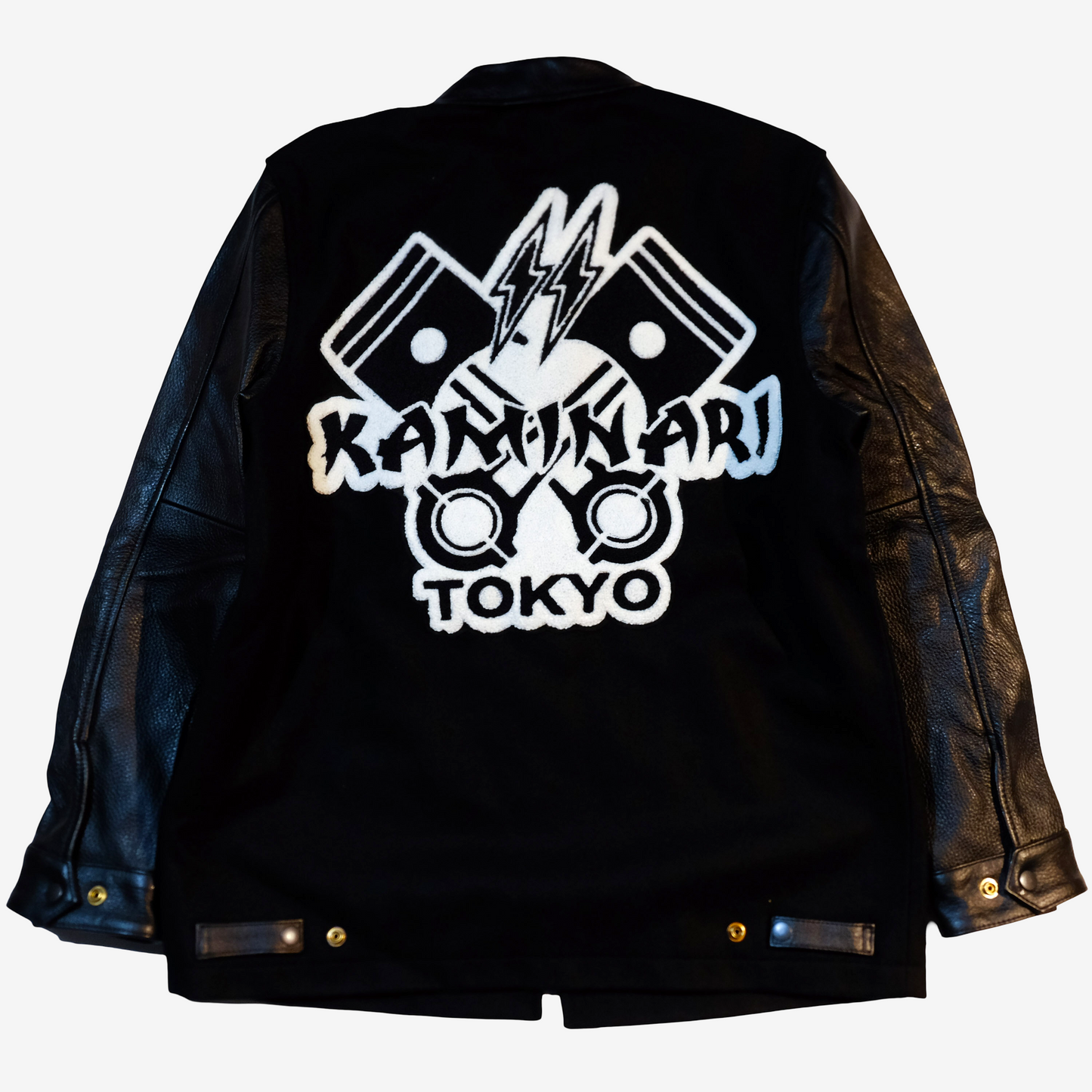 KAMINARI TOKYO Stadium Jacket Size XL | Japanese Motors Varsity Jacket with Leather Sleeves