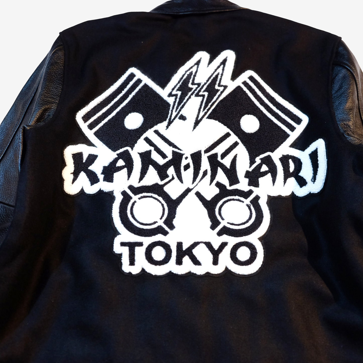 KAMINARI TOKYO Stadium Jacket Size XL | Japanese Motors Varsity Jacket with Leather Sleeves