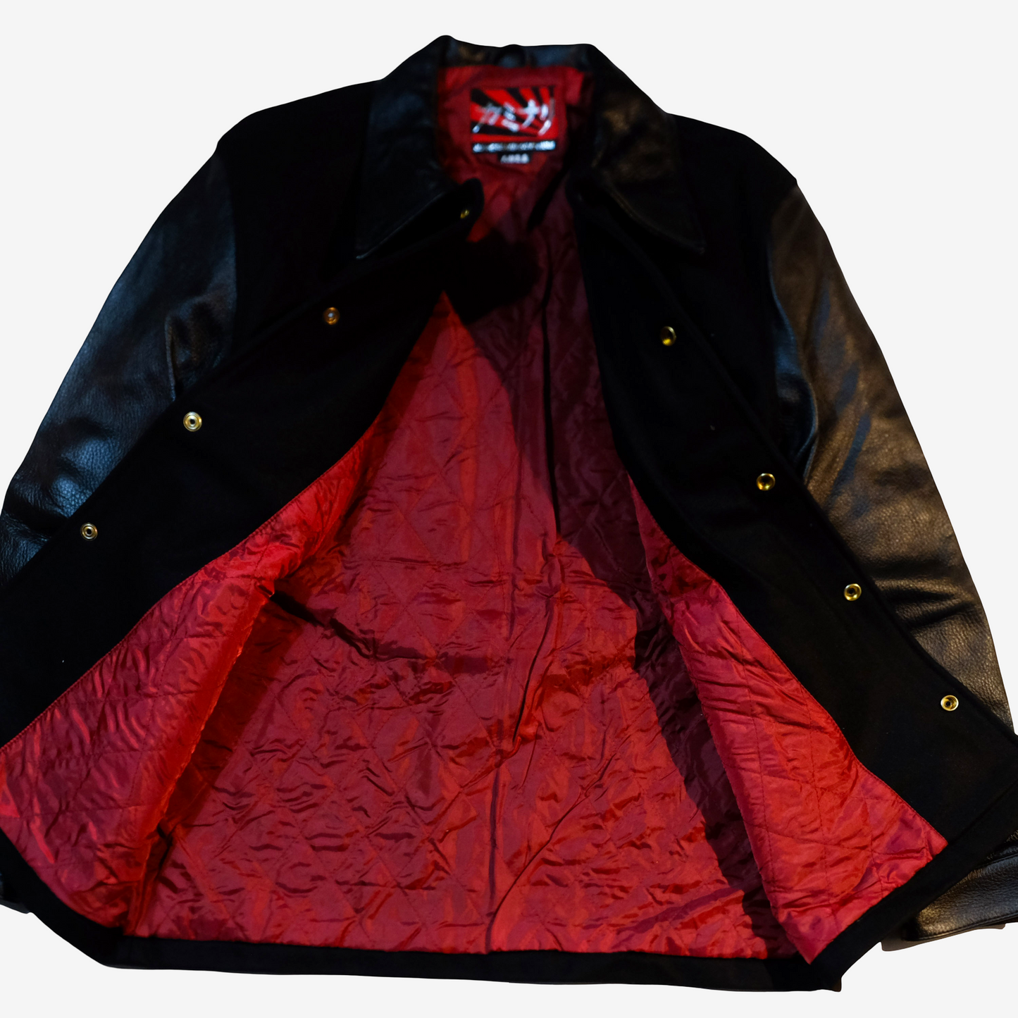 KAMINARI TOKYO Stadium Jacket Size XL | Japanese Motors Varsity Jacket with Leather Sleeves