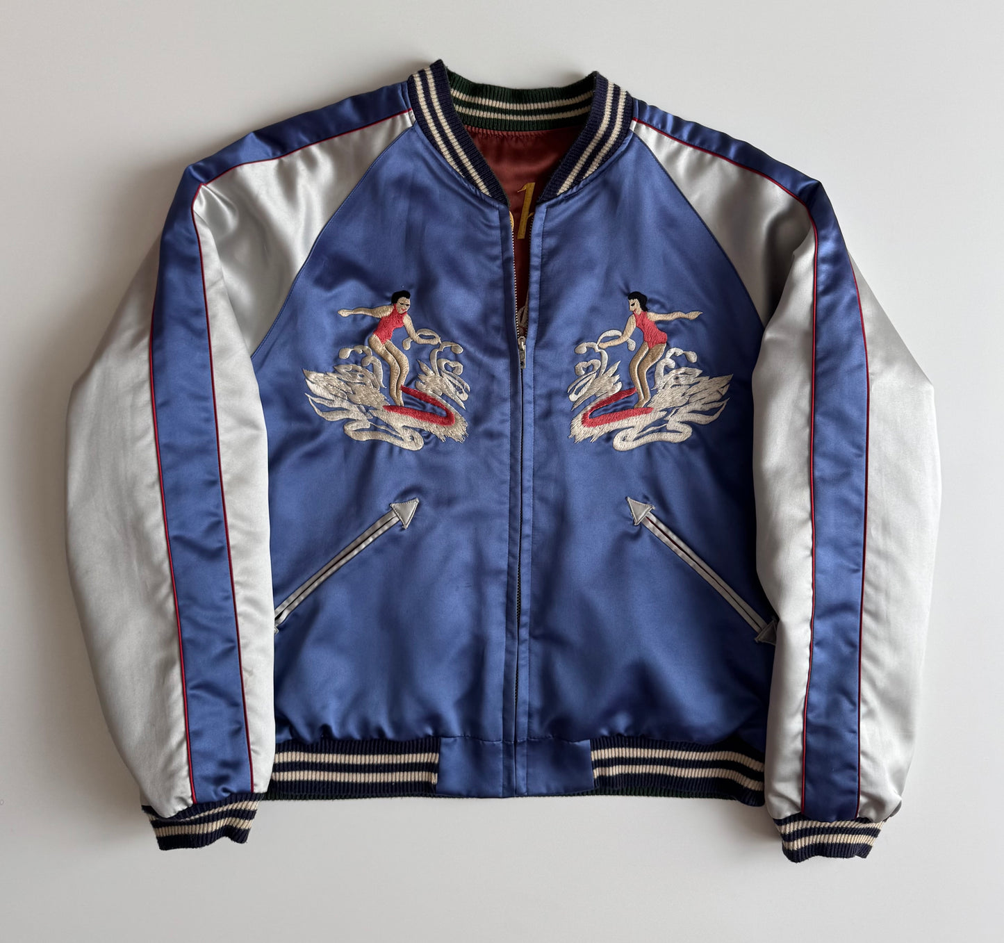 Vintage Tailor Toyo Enterprise Reversible Hawaii Sukajan Jacket Dragon Hawaii Hula Girl Aloha Embroidered Japanese Souvenir Bomber Size M