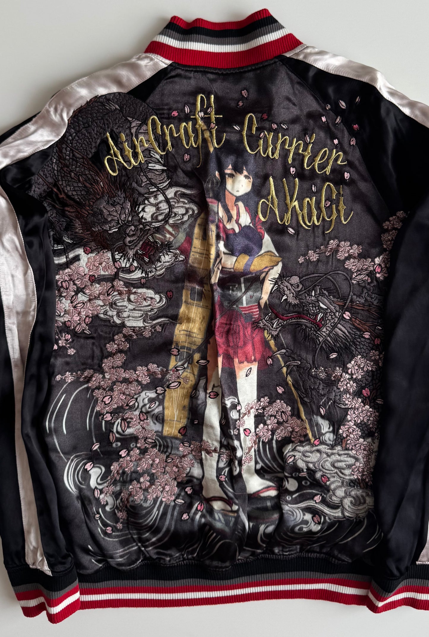 2015 Kantai Collection Akagi Sukajan Jacket Large Reversible Anime Dragon Sakura Embroidered KanColle Bomber Deadstock