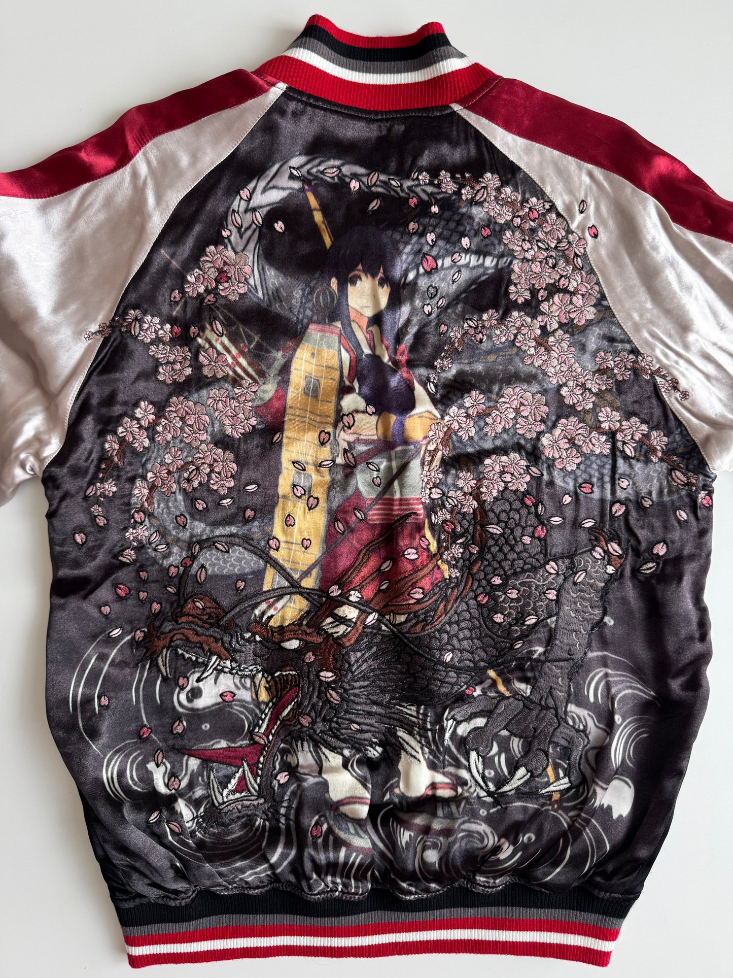 2015 Kantai Collection Akagi Sukajan Jacket Large Reversible Anime Dragon Sakura Embroidered KanColle Bomber Deadstock
