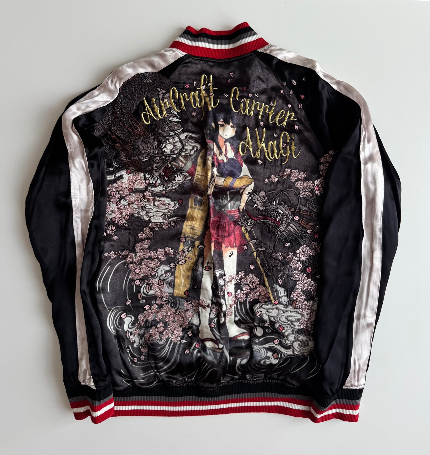 2015 Kantai Collection Akagi Sukajan Jacket Large Reversible Anime Dragon Sakura Embroidered KanColle Bomber Deadstock