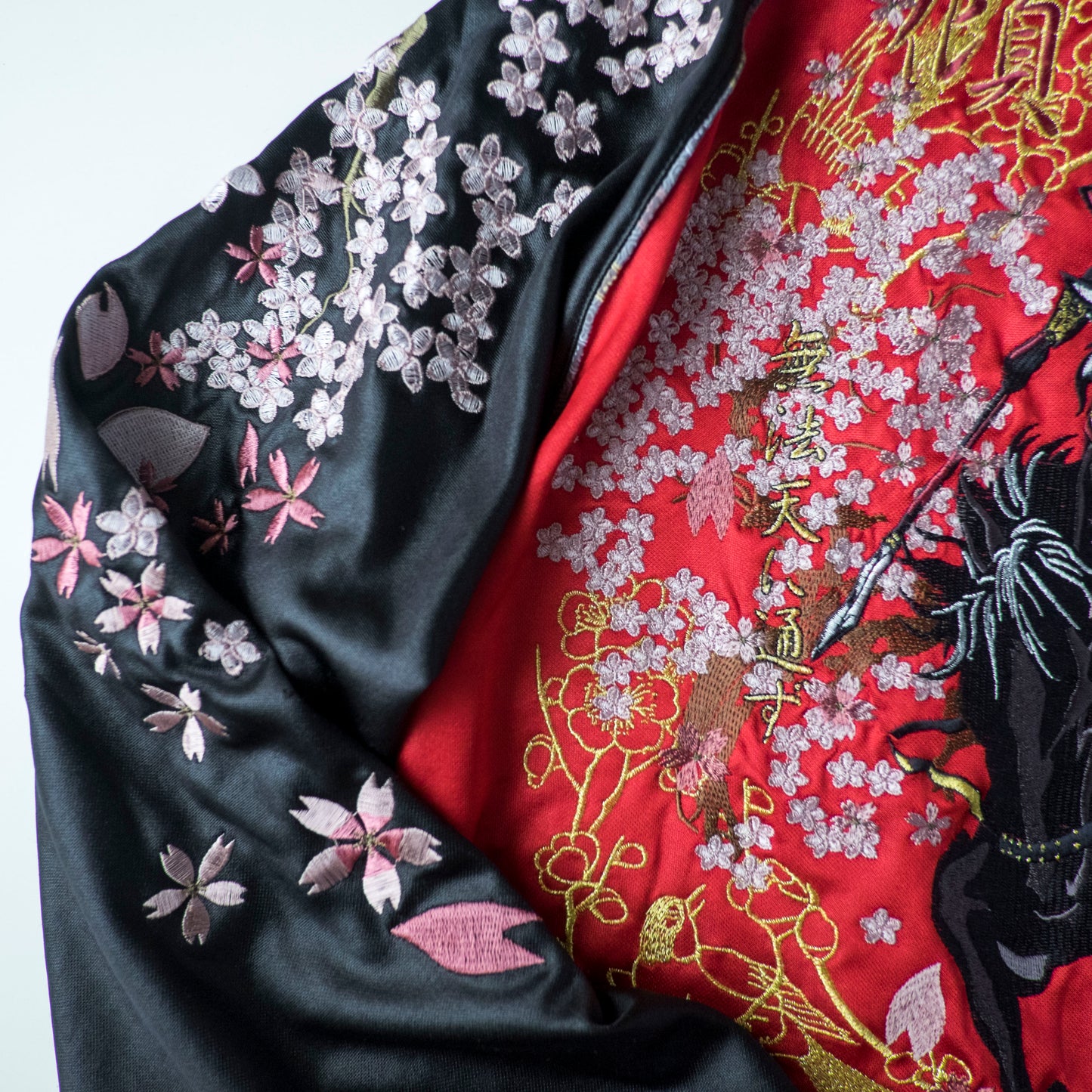 Vintage Japanese Japan Samurai Musha Sakura Cherry Blossoms Punk Rock Skull Red Embroidered Yokosuka Jumper Bomber Sukajan Souvenir Jacket