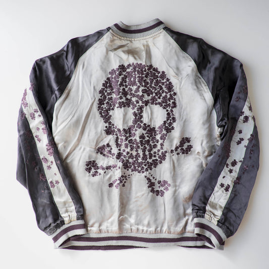 Vintage Punk Rock Dokuro Sakura Sukajan Jacket M, Japanese Skull Cherry Blossom Embroidery Souvenir Bomber Jacket