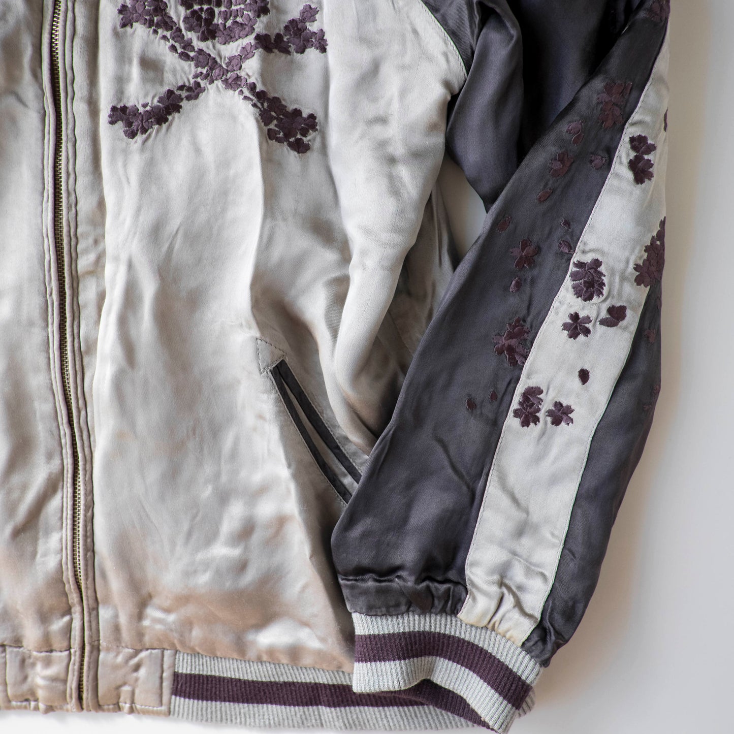 Vintage Punk Rock Dokuro Sakura Sukajan Jacket M, Japanese Skull Cherry Blossom Embroidery Souvenir Bomber Jacket