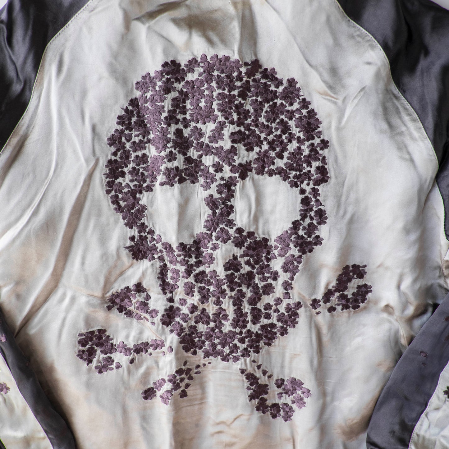 Vintage Punk Rock Dokuro Sakura Sukajan Jacket M, Japanese Skull Cherry Blossom Embroidery Souvenir Bomber Jacket