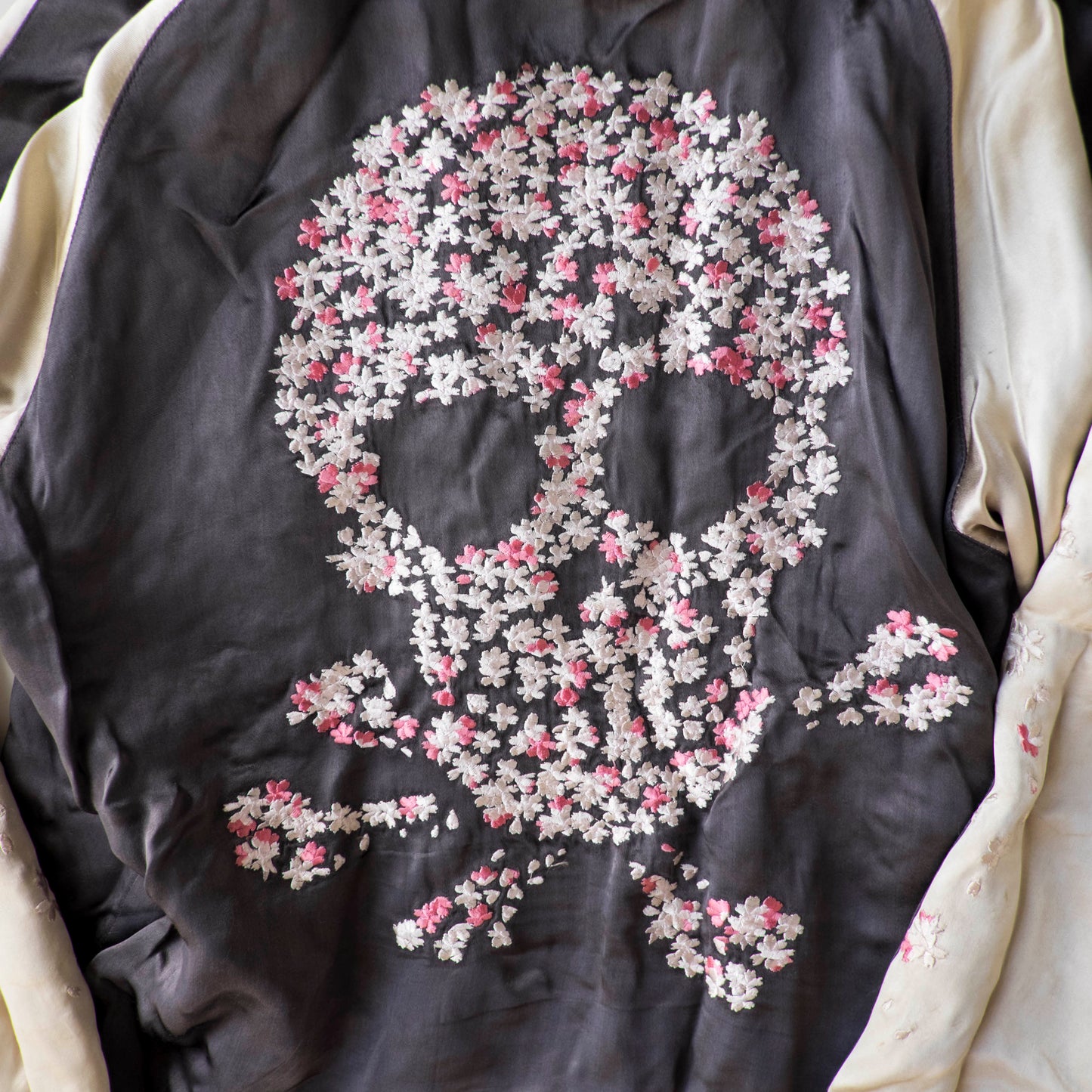 Vintage Punk Rock Dokuro Sakura Sukajan Jacket M, Japanese Skull Cherry Blossom Embroidery Souvenir Bomber Jacket