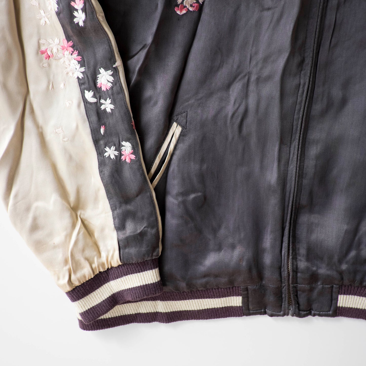 Vintage Punk Rock Dokuro Sakura Sukajan Jacket M, Japanese Skull Cherry Blossom Embroidery Souvenir Bomber Jacket