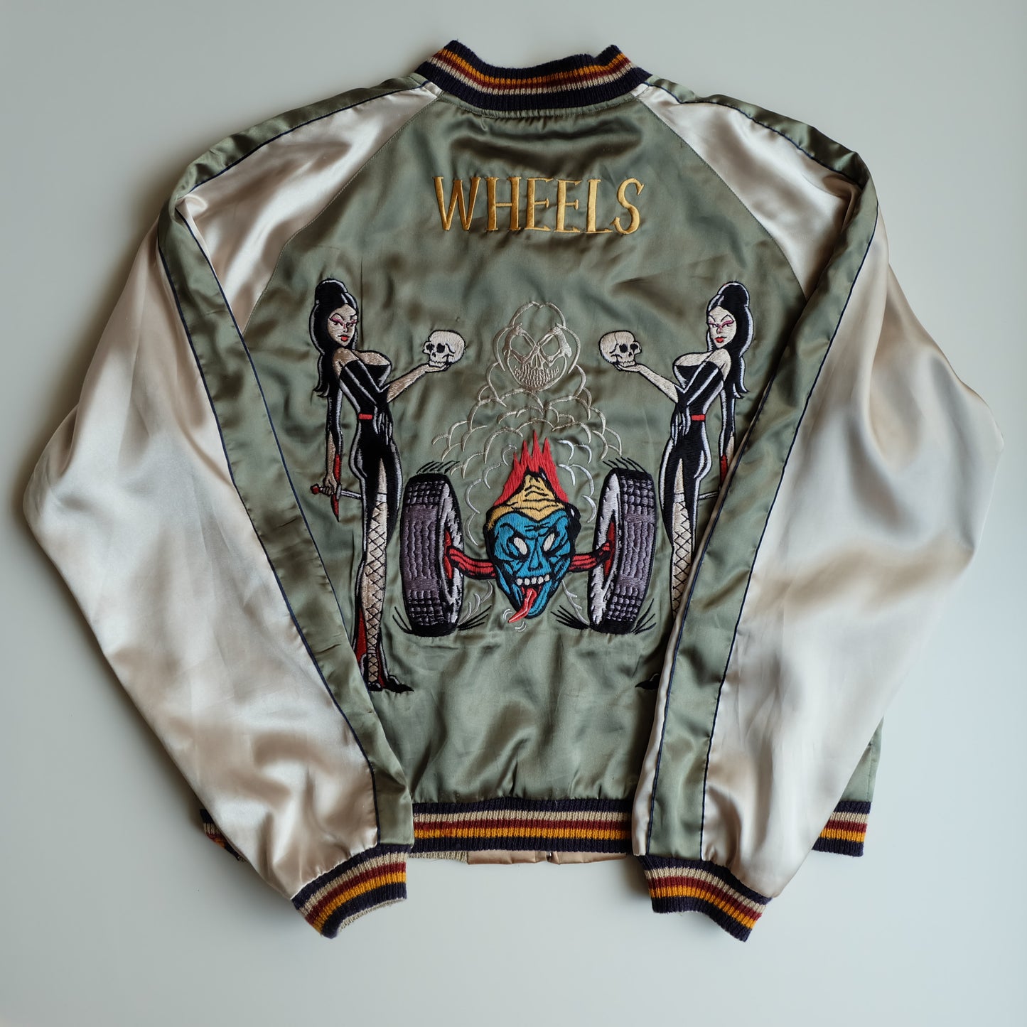 Rare Tailor Toyo TT11510 WHEELS Hot Rod Skull Women Gold Tiger Reversible Sukajan Japanese Souvenir Jacket
