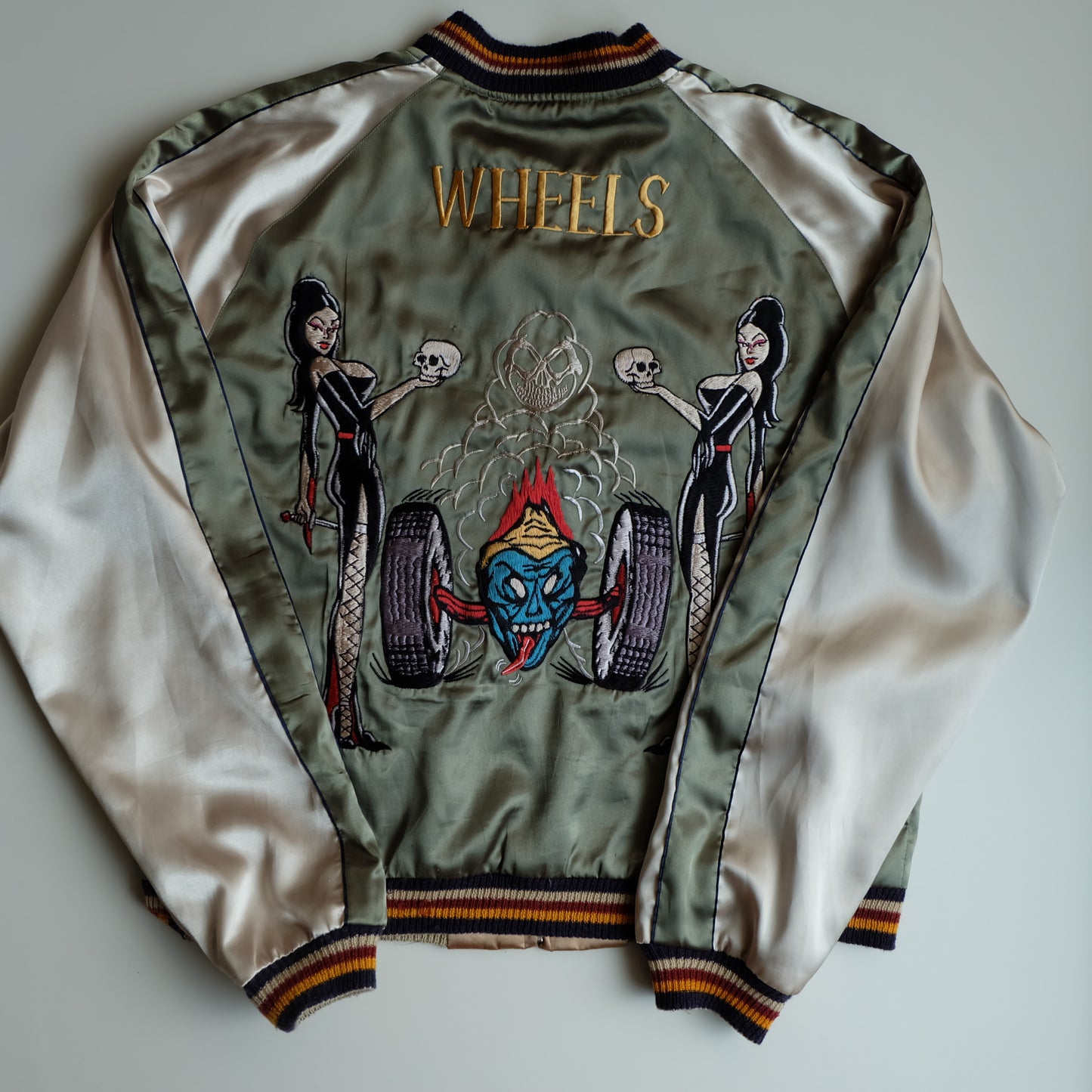 Rare Tailor Toyo TT11510 WHEELS Hot Rod Skull Women Gold Tiger Reversible Sukajan Japanese Souvenir Jacket