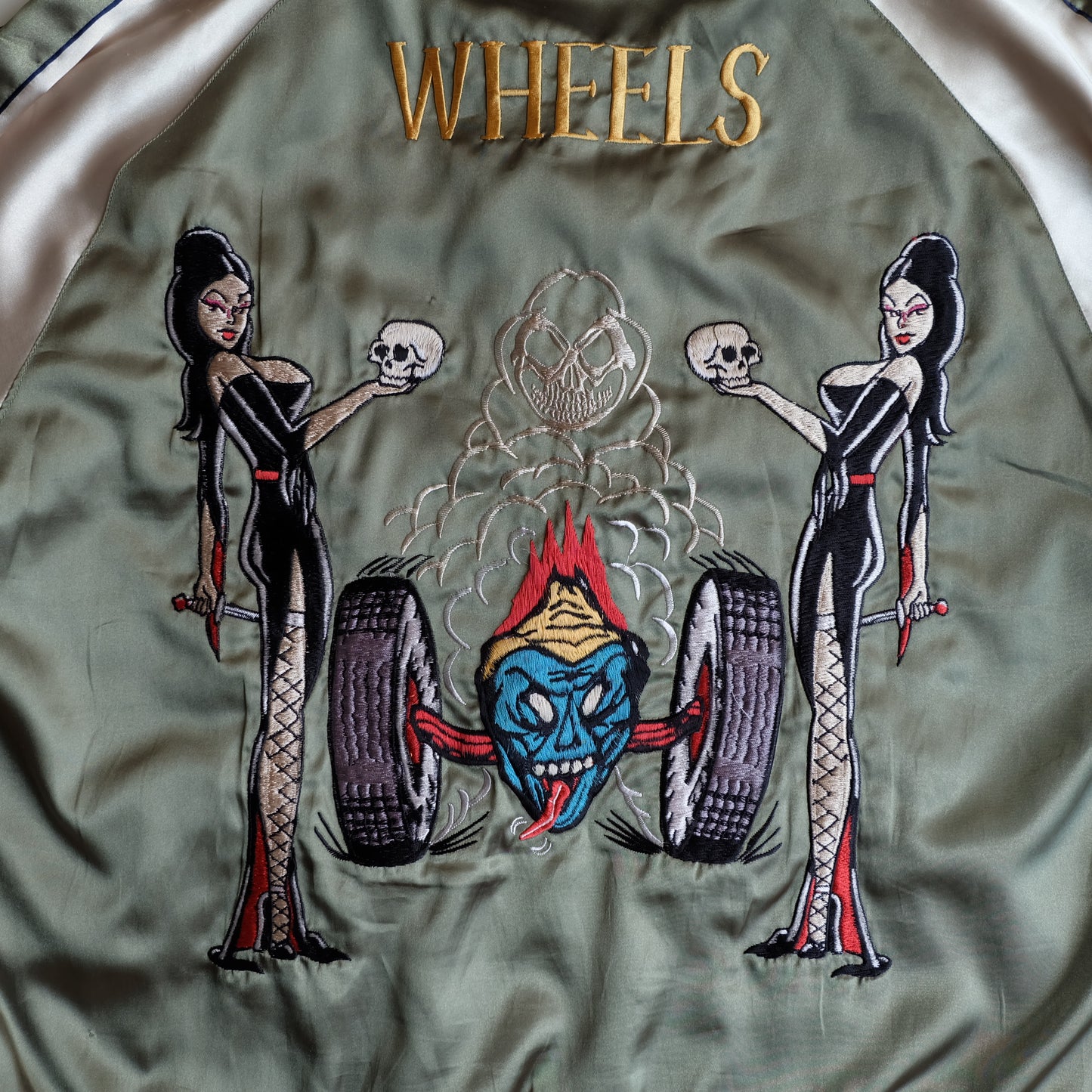 Rare Tailor Toyo TT11510 WHEELS Hot Rod Skull Women Gold Tiger Reversible Sukajan Japanese Souvenir Jacket