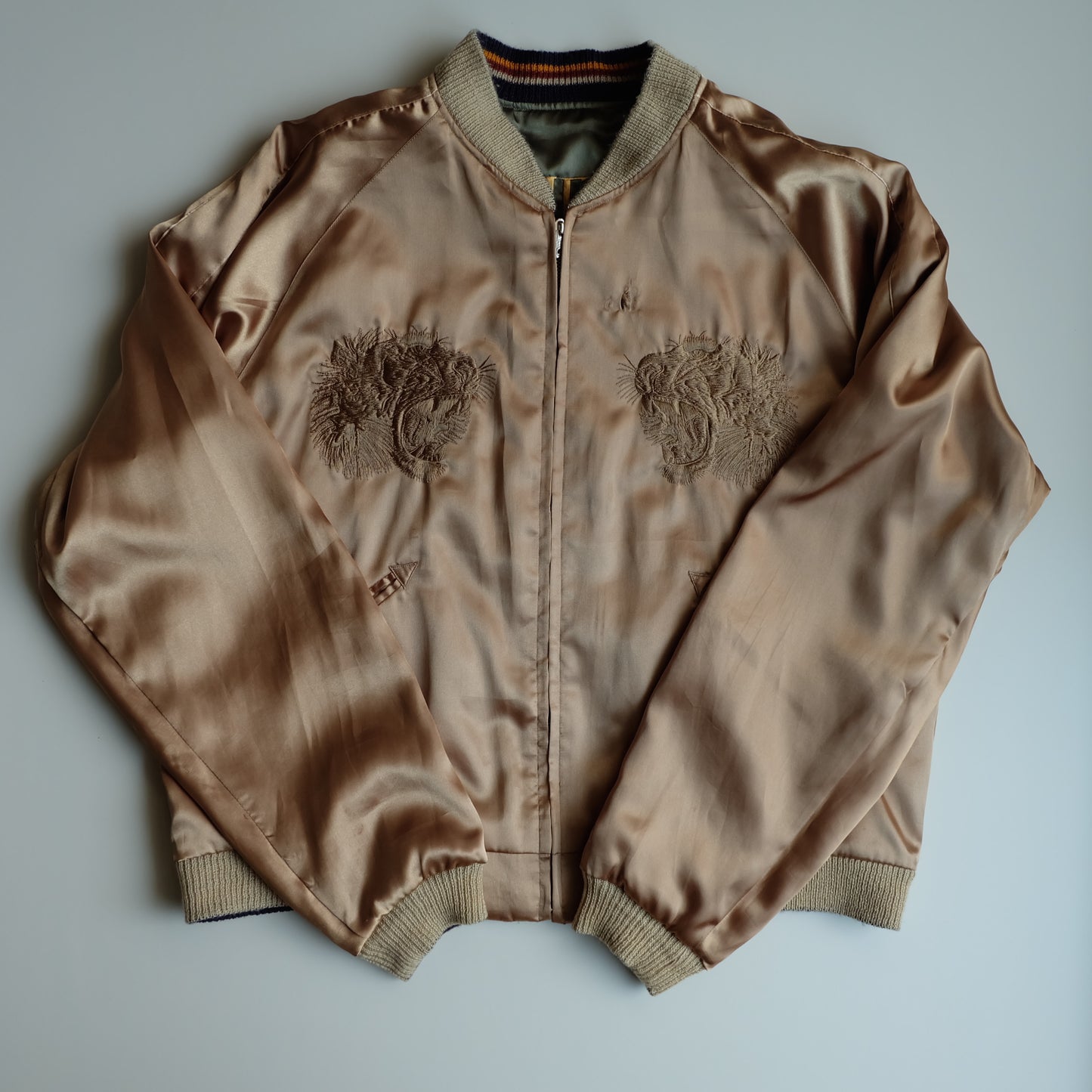 Rare Tailor Toyo TT11510 WHEELS Hot Rod Skull Women Gold Tiger Reversible Sukajan Japanese Souvenir Jacket