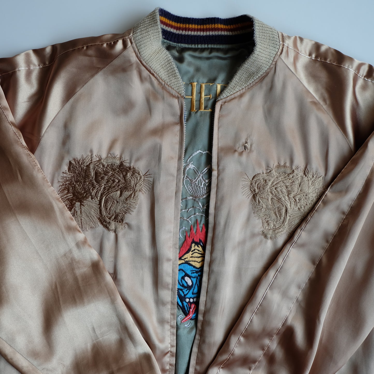 Rare Tailor Toyo TT11510 WHEELS Hot Rod Skull Women Gold Tiger Reversible Sukajan Japanese Souvenir Jacket
