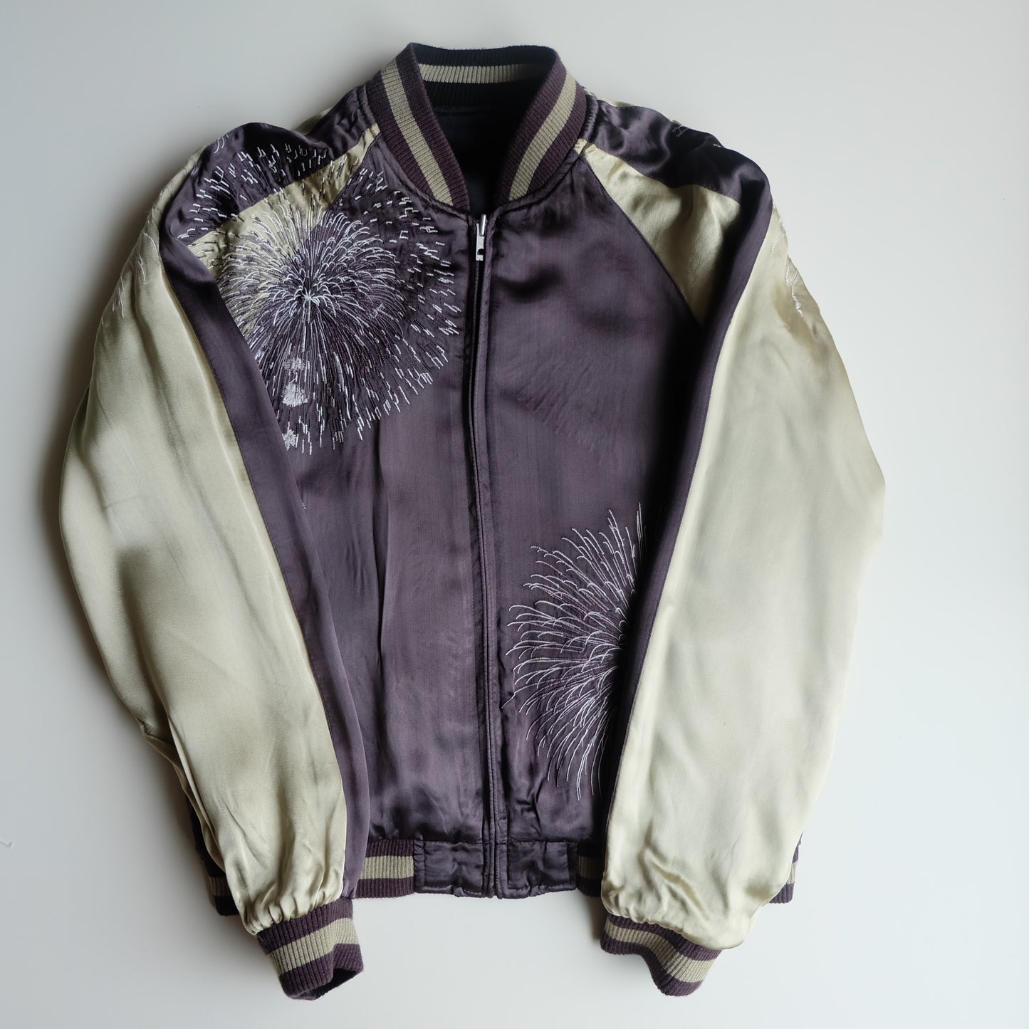 Vintage Japanese Reversible Sukajan Jacket Hanabi Fireworks Maiko Geisha Embroidered Souvenir Bomber M-L
