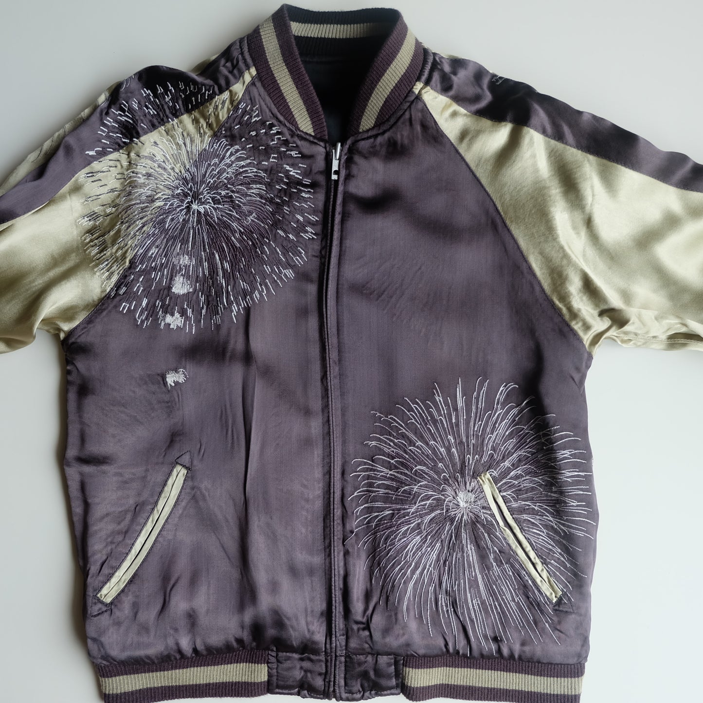 Vintage Japanese Reversible Sukajan Jacket Hanabi Fireworks Maiko Geisha Embroidered Souvenir Bomber M-L