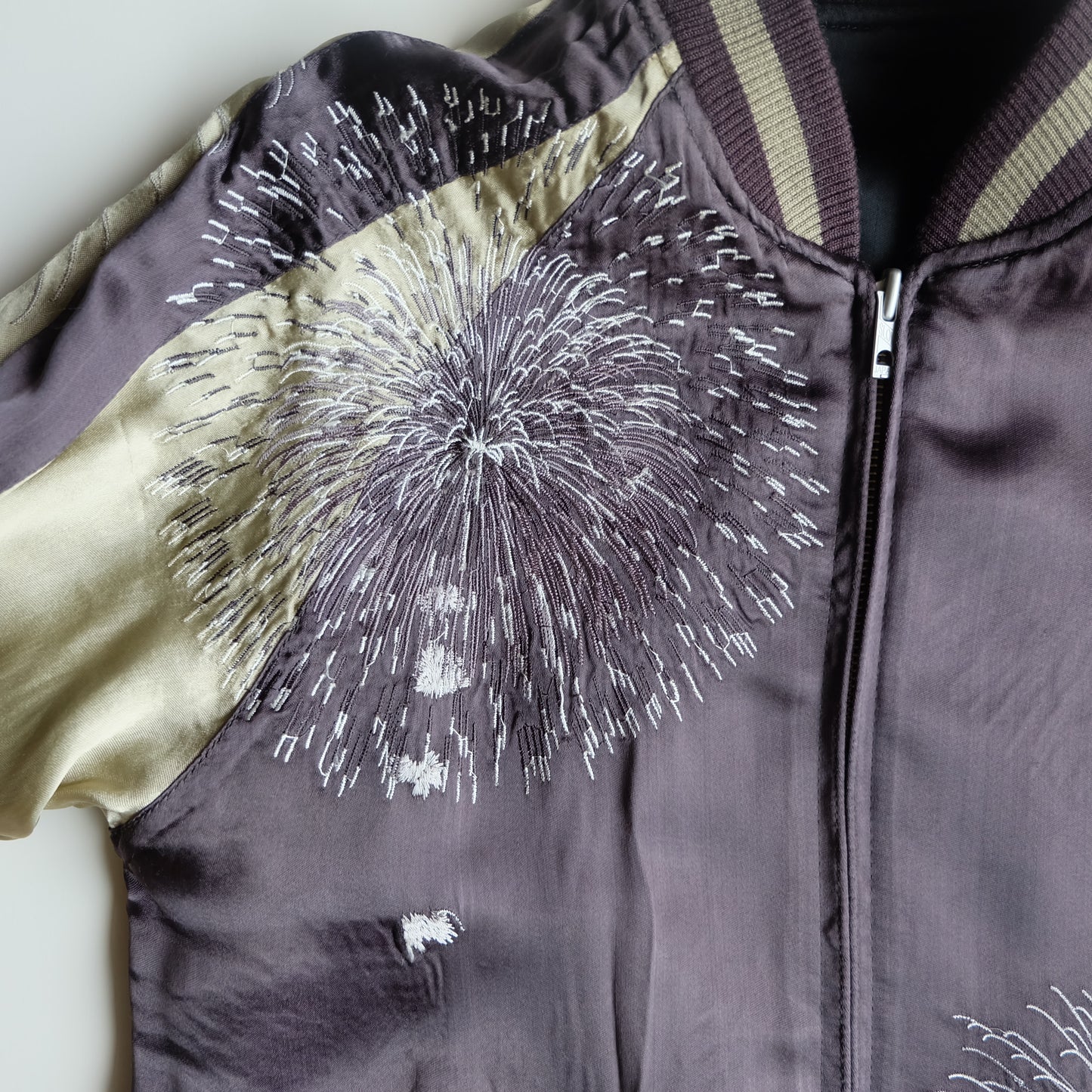Vintage Japanese Reversible Sukajan Jacket Hanabi Fireworks Maiko Geisha Embroidered Souvenir Bomber M-L