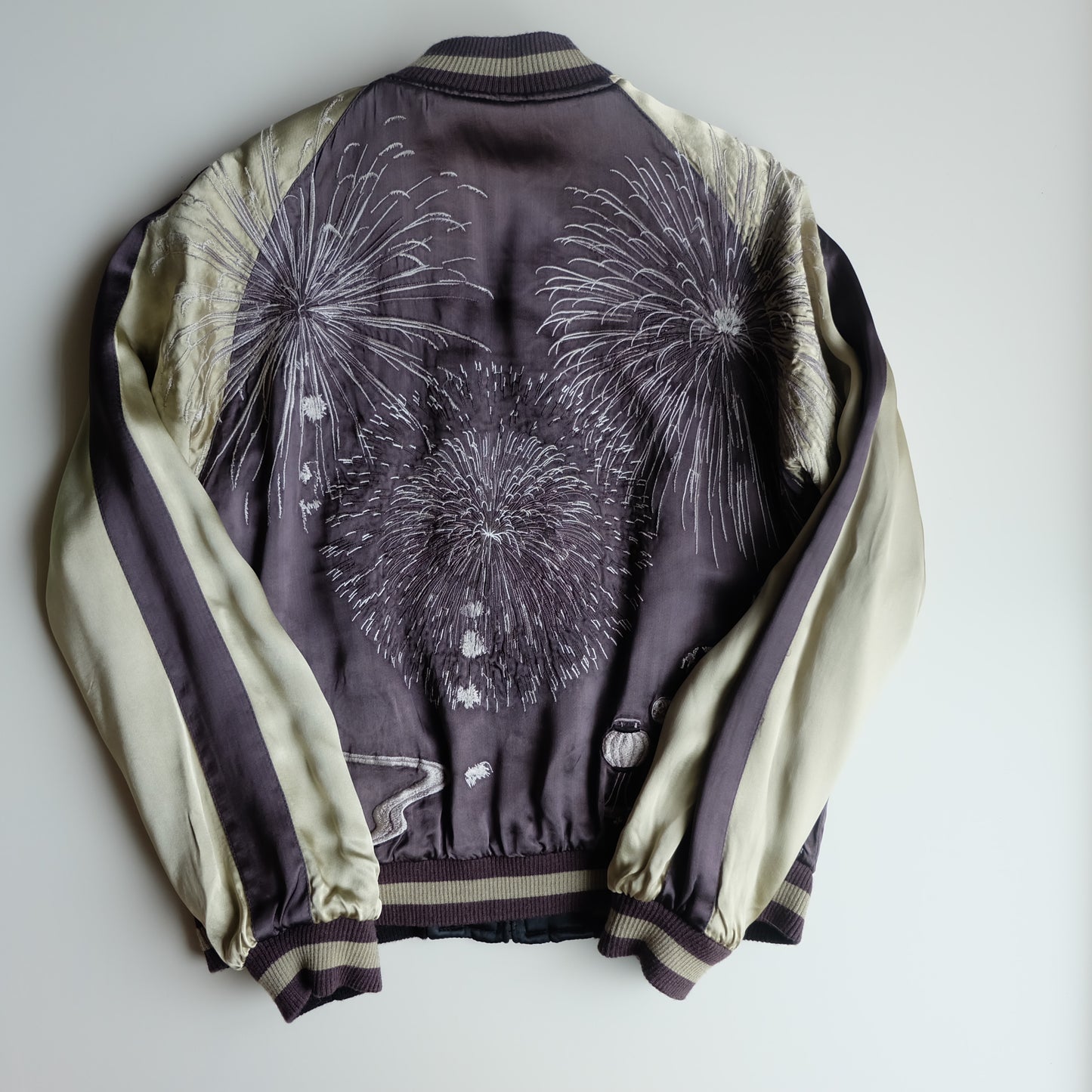 Vintage Japanese Reversible Sukajan Jacket Hanabi Fireworks Maiko Geisha Embroidered Souvenir Bomber M-L