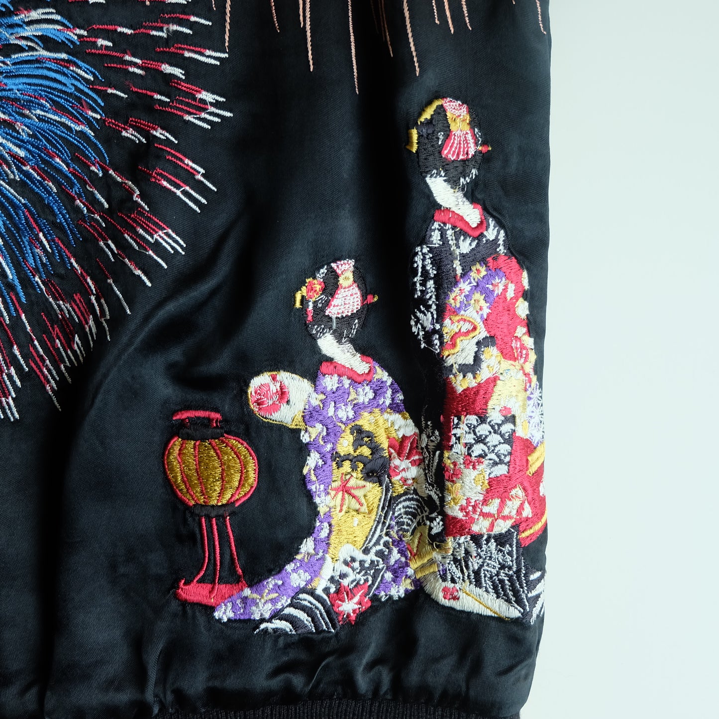Vintage Japanese Reversible Sukajan Jacket Hanabi Fireworks Maiko Geisha Embroidered Souvenir Bomber M-L