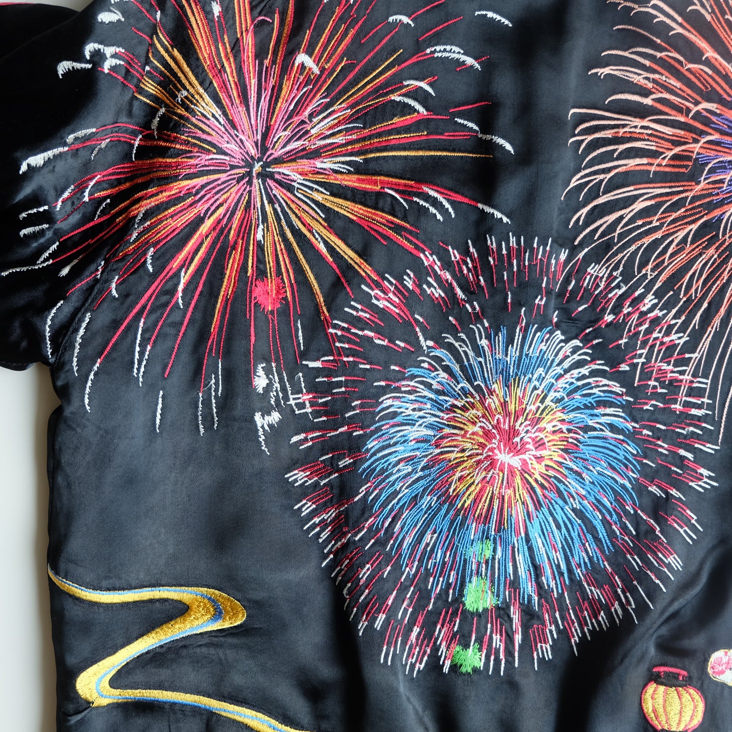 Vintage Japanese Reversible Sukajan Jacket Hanabi Fireworks Maiko Geisha Embroidered Souvenir Bomber M-L