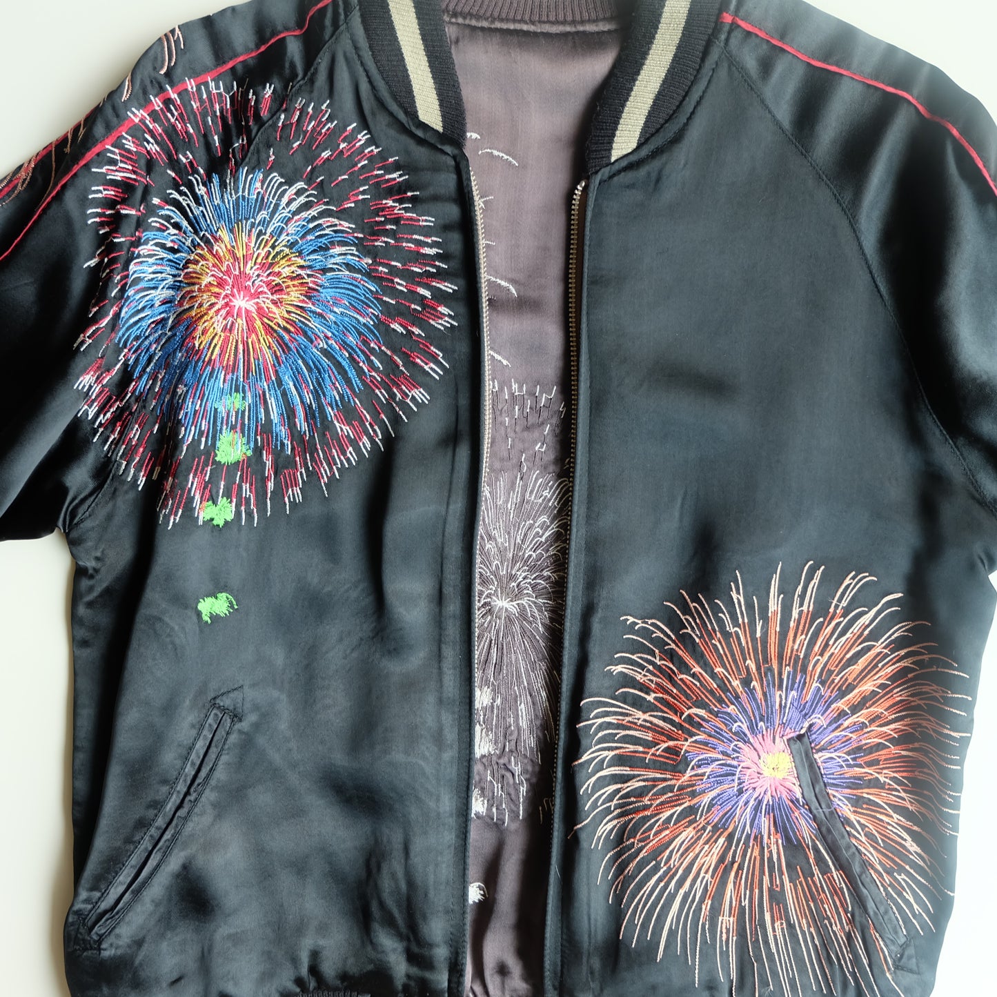 Vintage Japanese Reversible Sukajan Jacket Hanabi Fireworks Maiko Geisha Embroidered Souvenir Bomber M-L