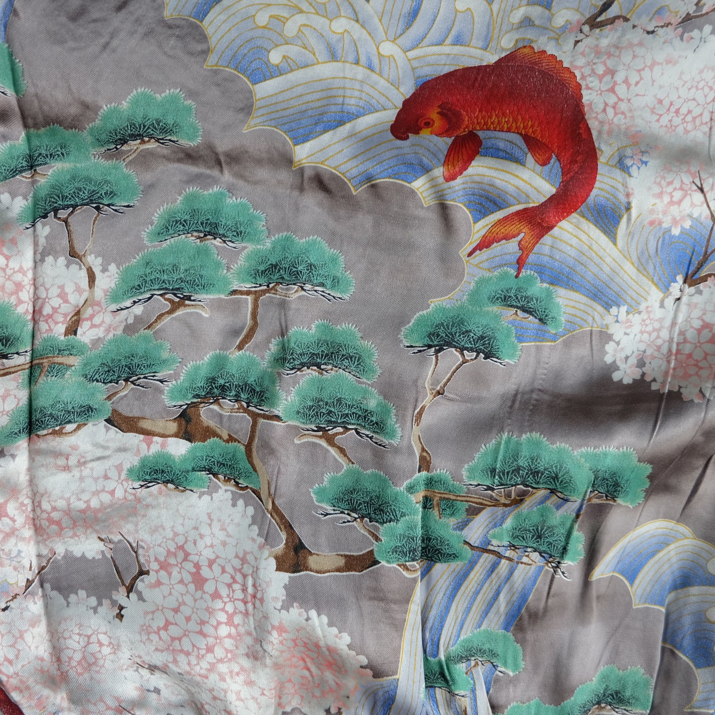 Vintage Japanese Reversible Sukajan Jacket Size S Black Dragon Cloud Koi Sakura Pine Embroidered Satin Souvenir Bomber