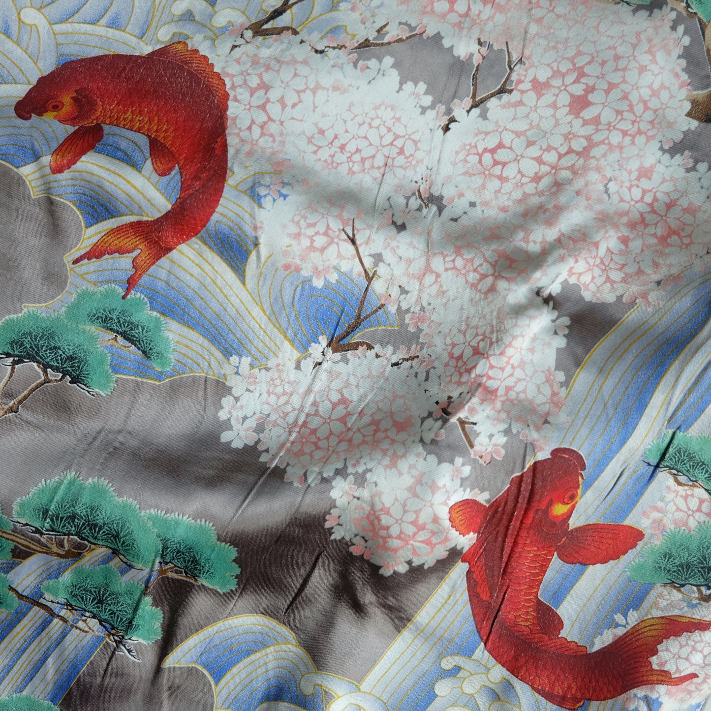 Vintage Japanese Reversible Sukajan Jacket Size S Black Dragon Cloud Koi Sakura Pine Embroidered Satin Souvenir Bomber