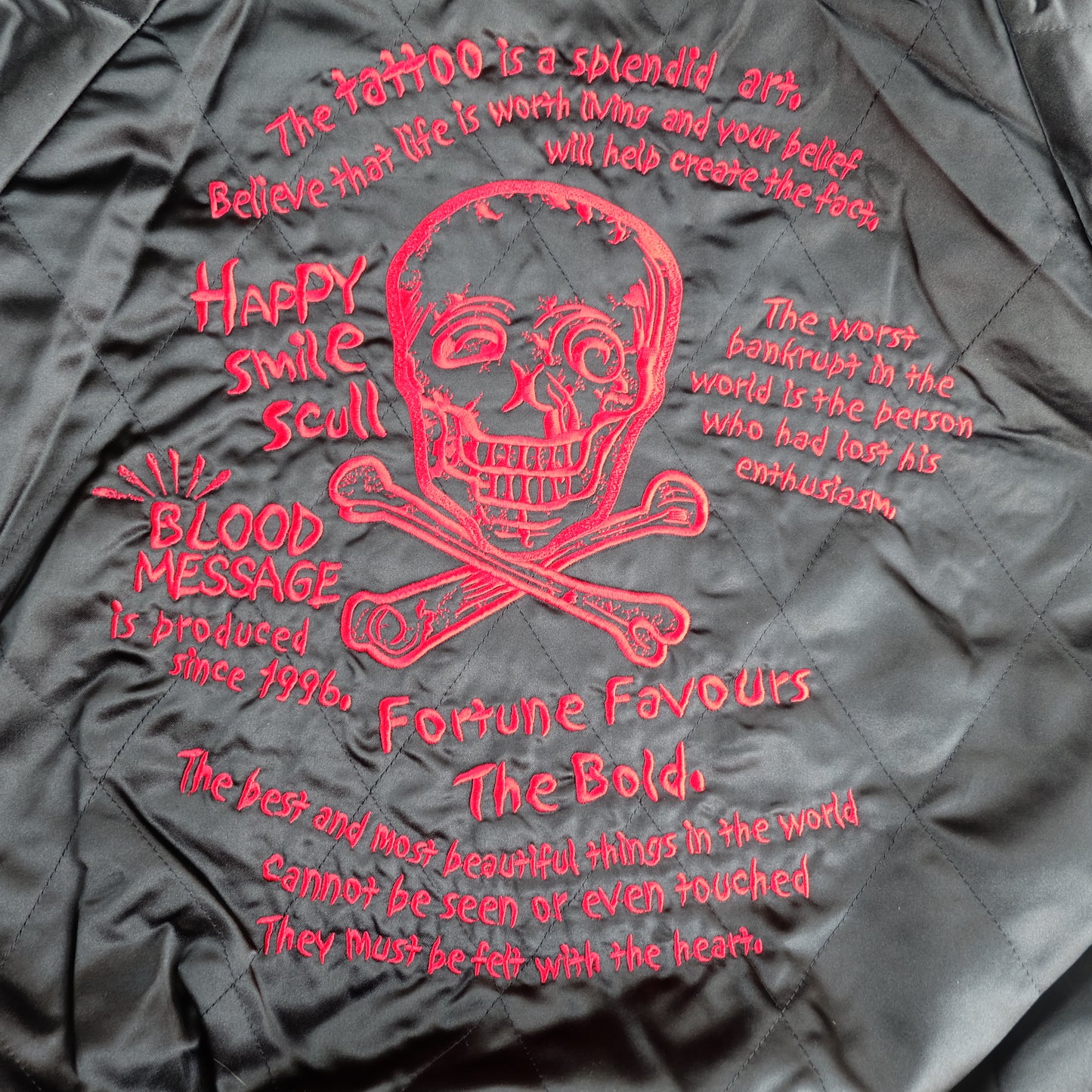 TEDMAN Vintage Japanese Street Wear Fashion Sukajan Bomber Yakuza Gangsta Y2K Souvenir Tour Jacket - Blood Message Maria Skull Skeleton Punk