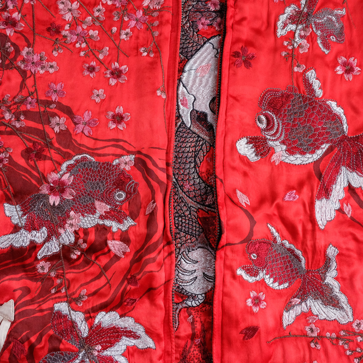 Miyabi Musubi Vintage Japanese Reversible Sukajan Jacket | Red Satin Dragon, Koi & Skull Embroidery | Punk Rock n Roll Souvenir Bomber Collectible L