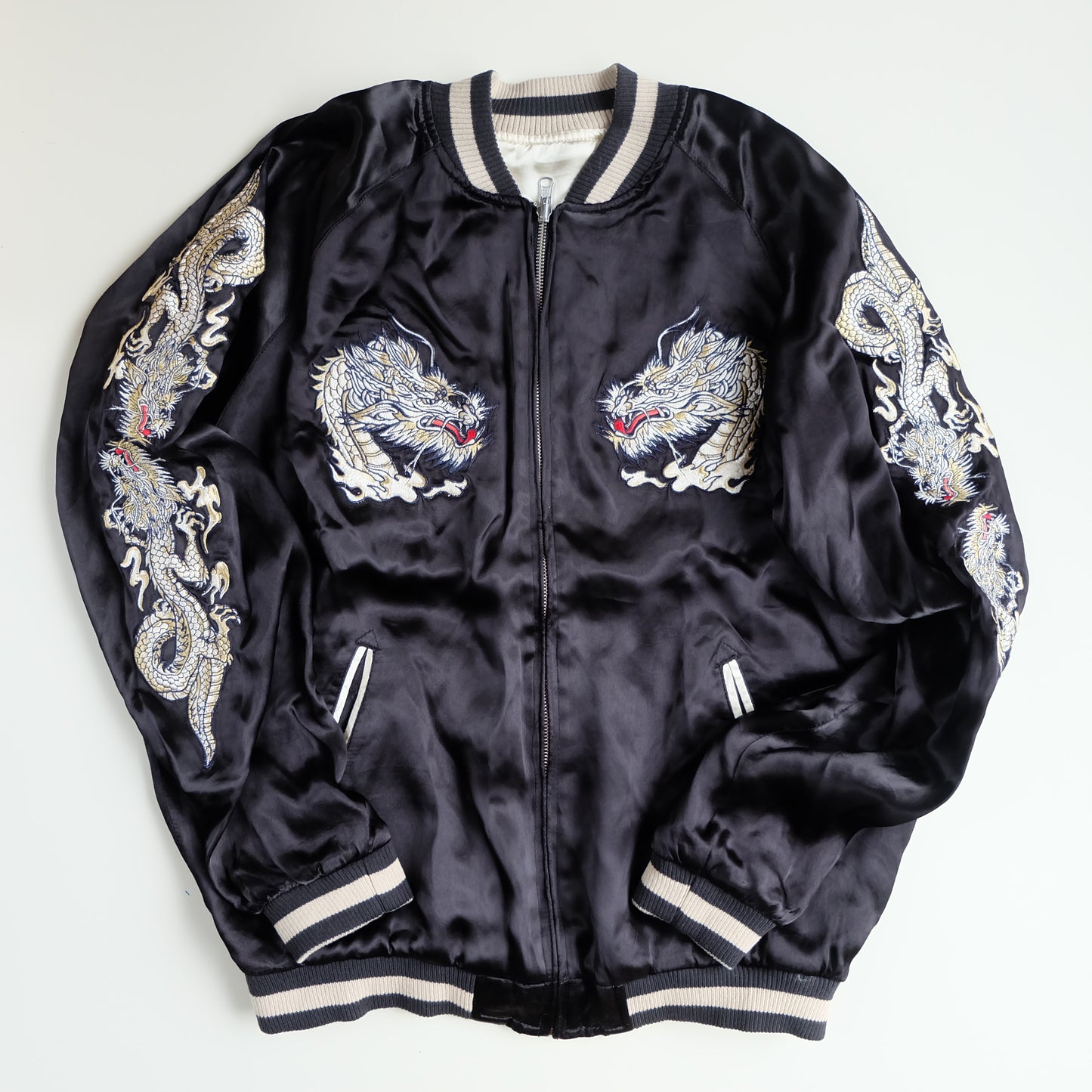 Rare CROWS x WORST Regulus Bōya Harumichi Reversible Sukajan Jacket | Japan Tokyo Dragon Black Satin Manga Bomber