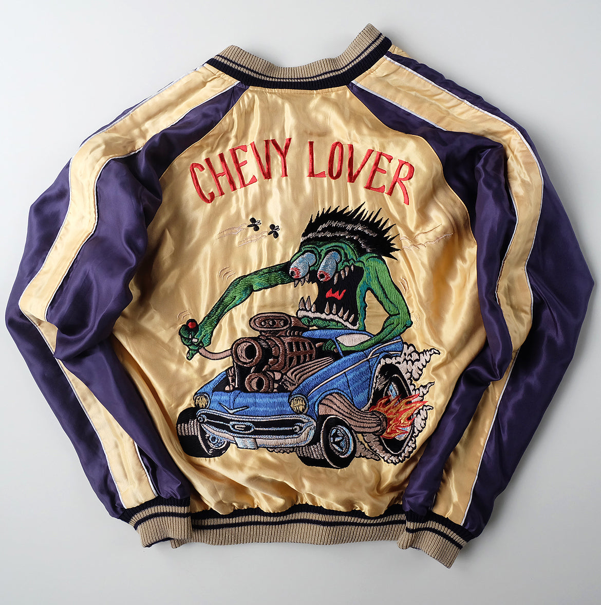 Rare Vintage Tailor Toyo TT10495 Chevy Lover Tiger Sukajan Reversible Japanese Souvenir Jacket Hot Rod Monster Pink Gold 2003