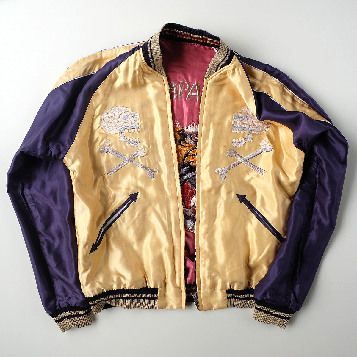 Rare Vintage Tailor Toyo TT10495 Chevy Lover Tiger Sukajan Reversible Japanese Souvenir Jacket Hot Rod Monster Pink Gold 2003