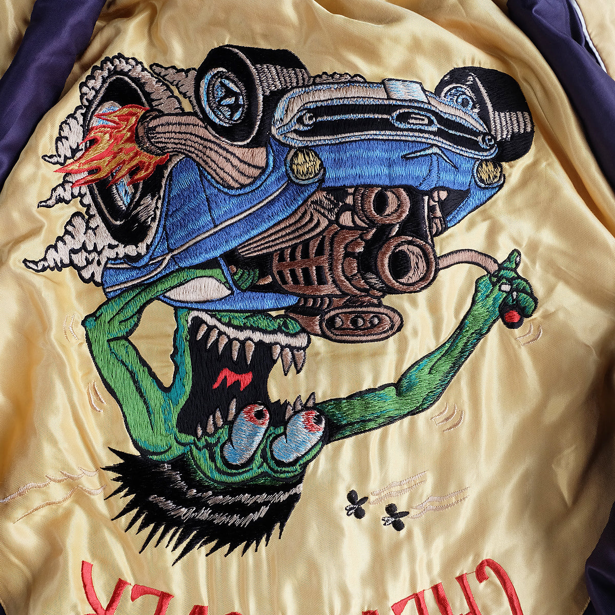 Rare Vintage Tailor Toyo TT10495 Chevy Lover Tiger Sukajan Reversible Japanese Souvenir Jacket Hot Rod Monster Pink Gold 2003