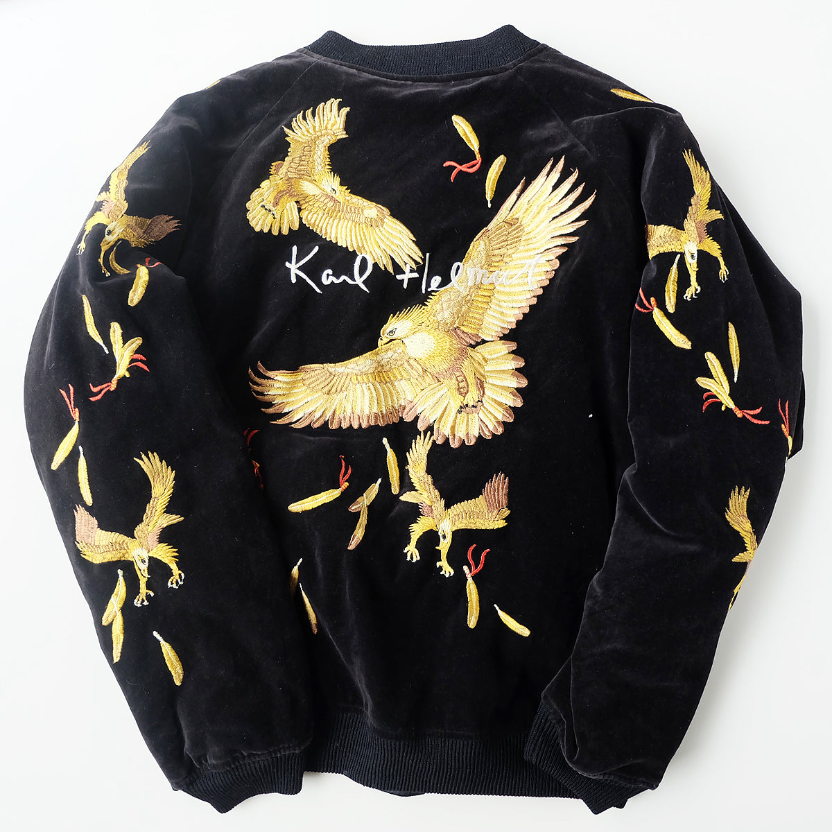 Vintage Karl Helmut Reversible Sukajan Jacket L Black Velvet Eagle Tiger Japan Map Pink House Amekaji Souvenir Bomber