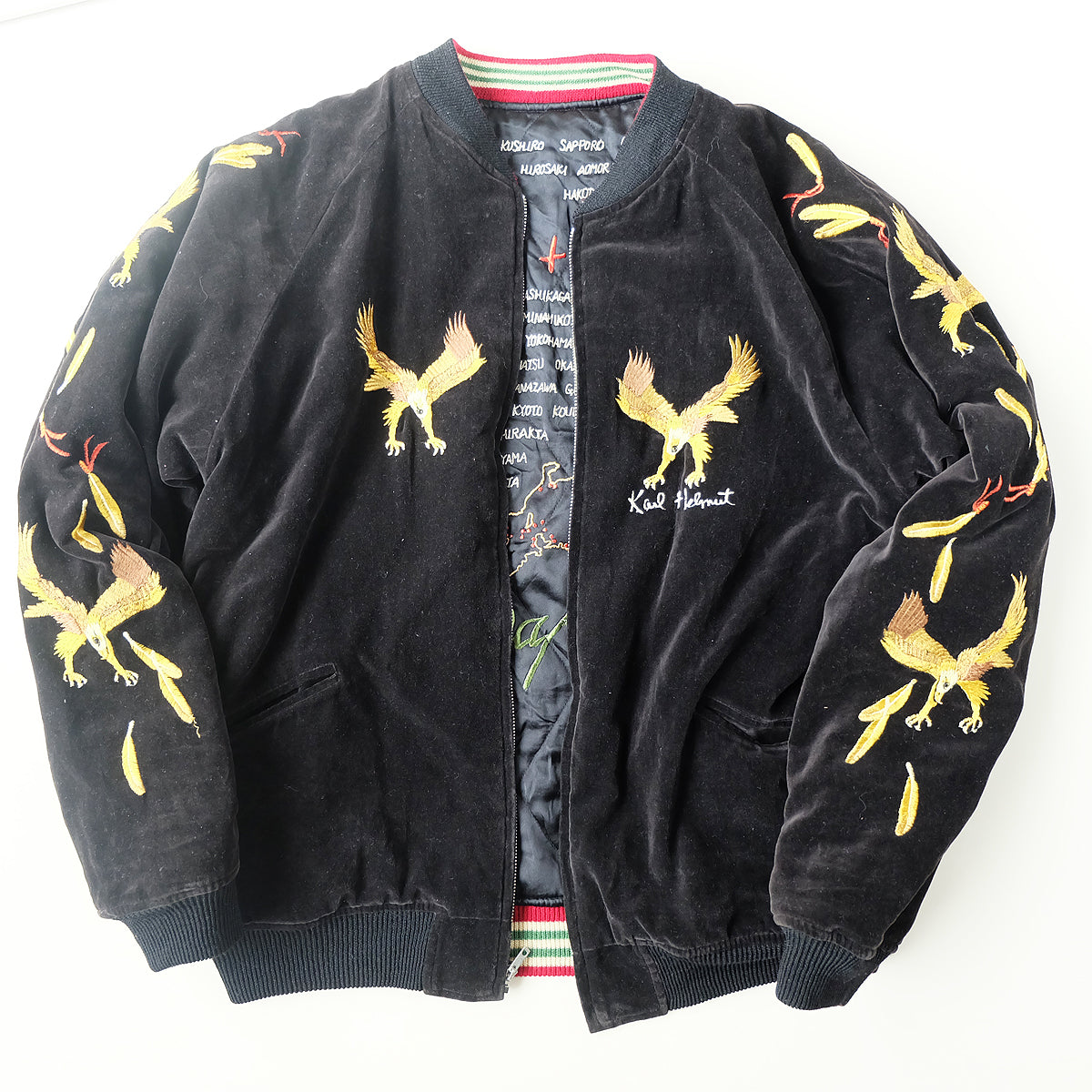 Vintage Karl Helmut Reversible Sukajan Jacket L Black Velvet Eagle Tiger Japan Map Pink House Amekaji Souvenir Bomber