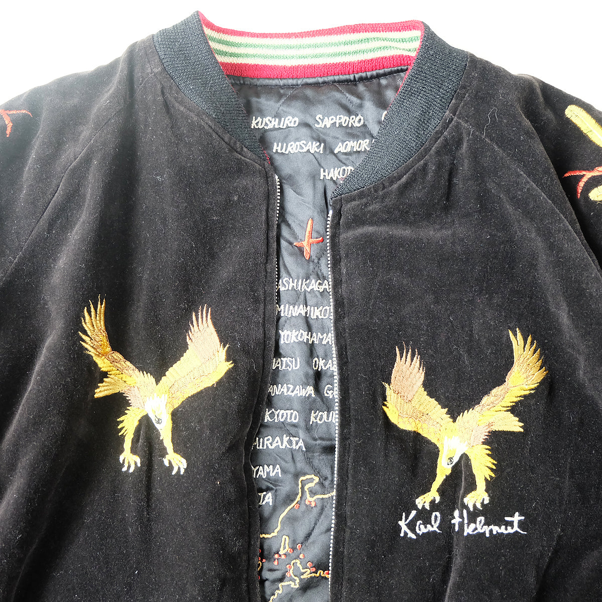 Vintage Karl Helmut Reversible Sukajan Jacket L Black Velvet Eagle Tiger Japan Map Pink House Amekaji Souvenir Bomber