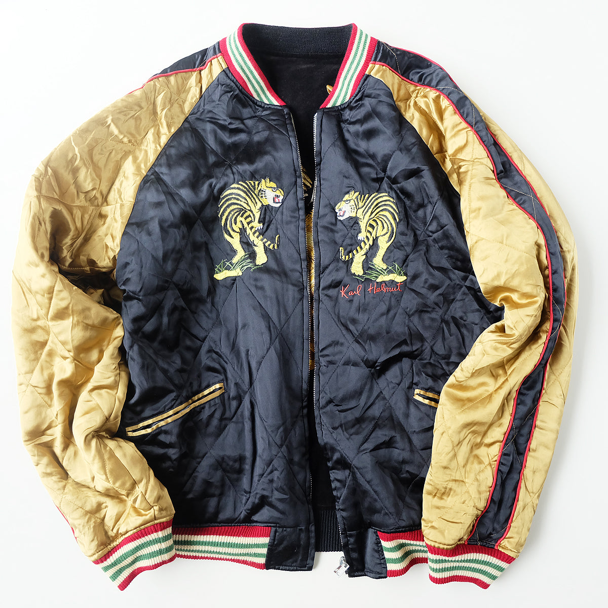 Vintage Karl Helmut Reversible Sukajan Jacket L Black Velvet Eagle Tiger Japan Map Pink House Amekaji Souvenir Bomber