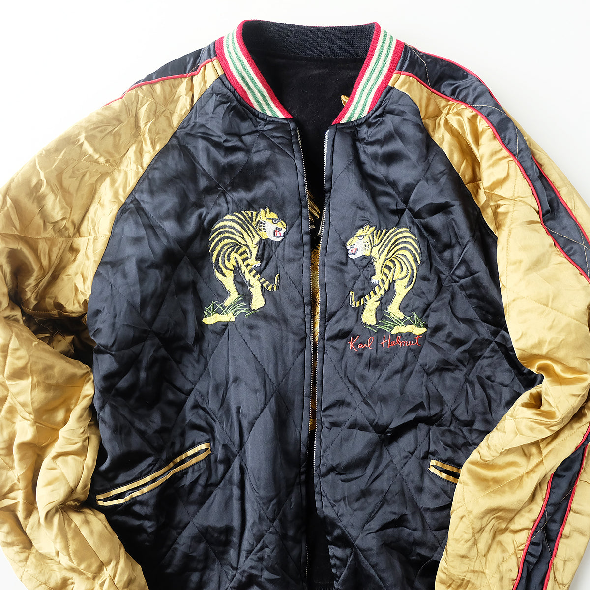 Vintage Karl Helmut Reversible Sukajan Jacket L Black Velvet Eagle Tiger Japan Map Pink House Amekaji Souvenir Bomber