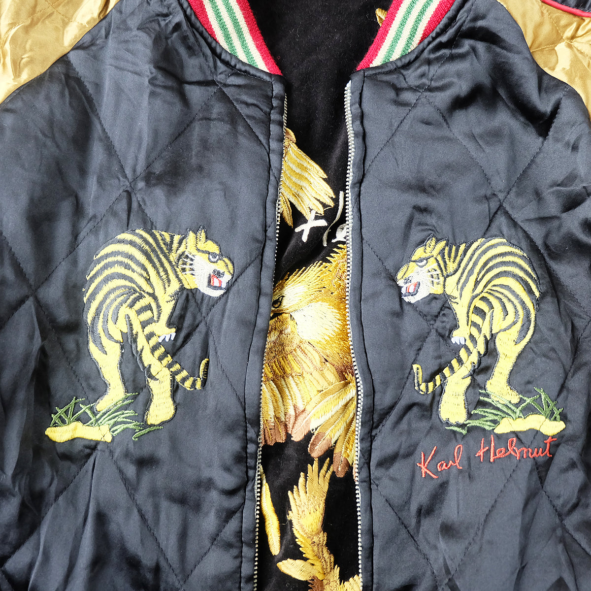 Vintage Karl Helmut Reversible Sukajan Jacket L Black Velvet Eagle Tiger Japan Map Pink House Amekaji Souvenir Bomber