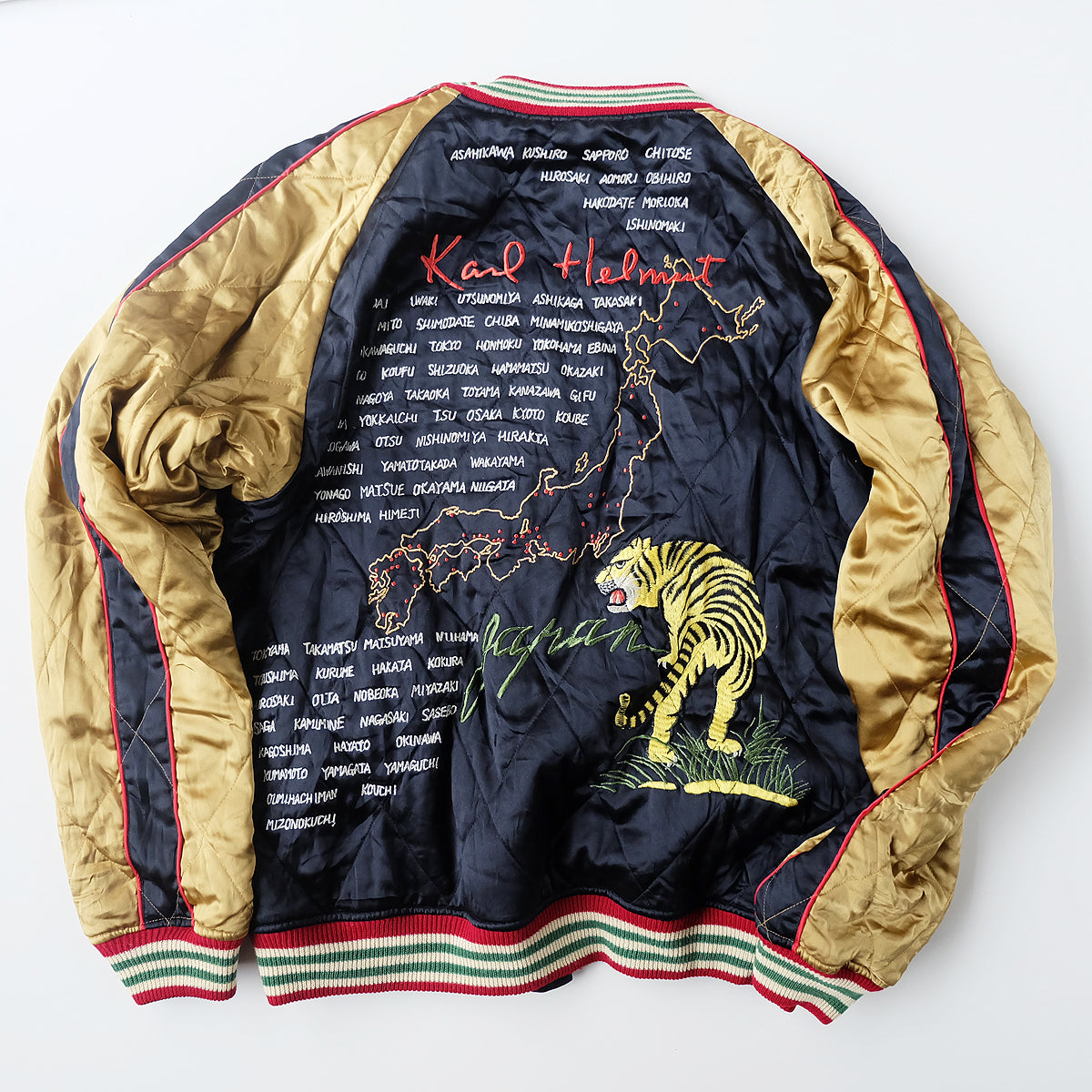 Vintage Karl Helmut Reversible Sukajan Jacket L Black Velvet Eagle Tiger Japan Map Pink House Amekaji Souvenir Bomber