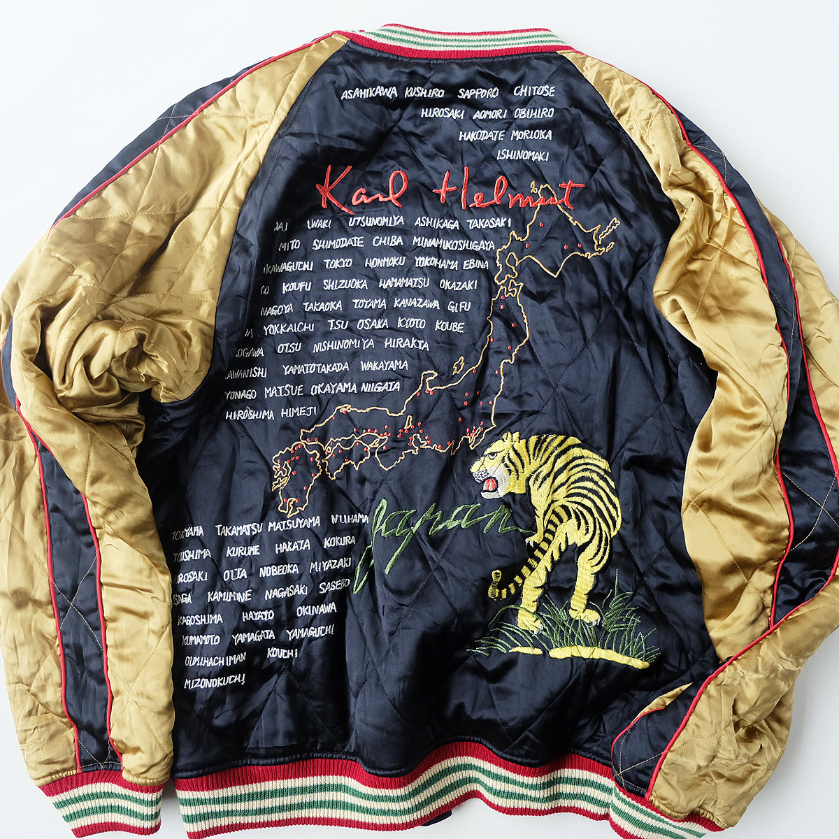Vintage Karl Helmut Reversible Sukajan Jacket L Black Velvet Eagle Tiger Japan Map Pink House Amekaji Souvenir Bomber