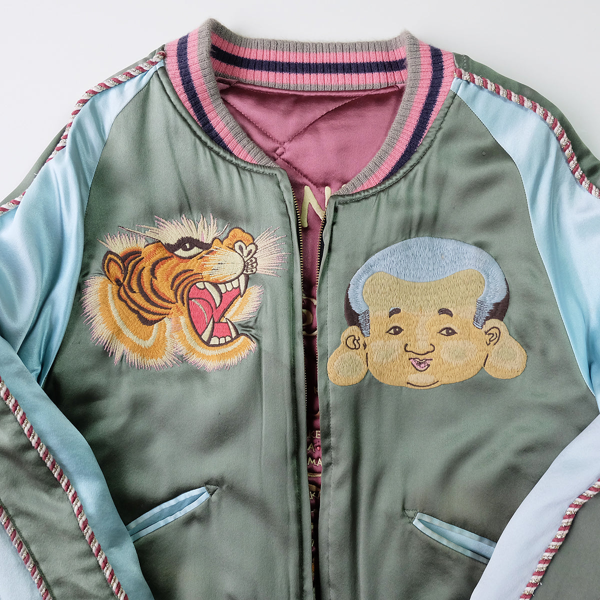 Rare EVISU Yamane Genes Reversible Sukajan Jacket Size 44 XL Japan Map Tiger Gorilla Embroidered Vintage Souvenir Bomber